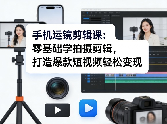 手机运镜剪辑课：零基础学拍摄剪辑，打造爆款短视频轻松变现-佳佳云创网