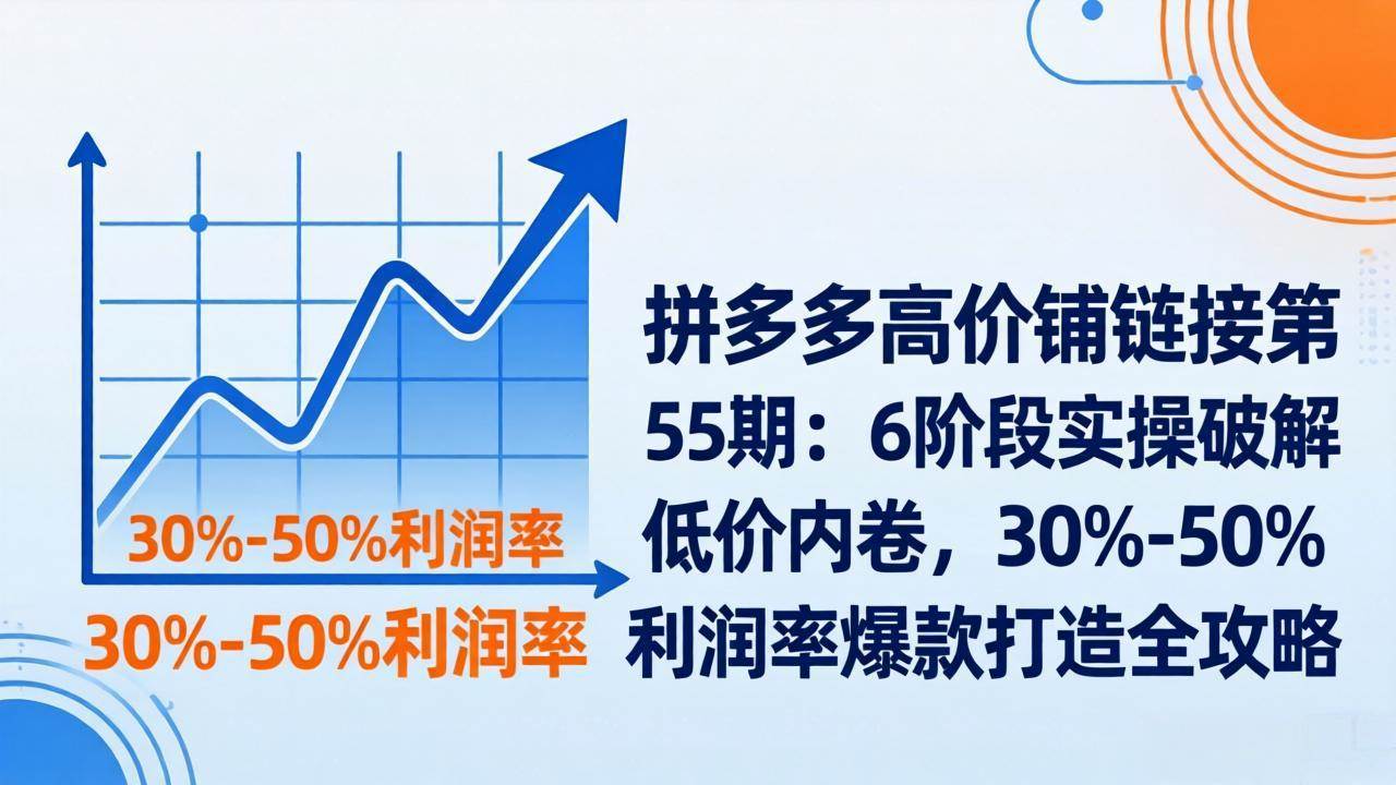 （17698期）拼多多高价铺链接第55期：6阶段实操破解低价内卷，30%-50%利润率爆款打造全攻略-佳佳云创网