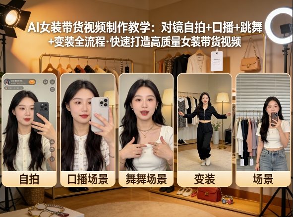 AI女装带货视频制作教学，对镜自拍、口播、跳舞、变装全流程，快速打造高质量女装带货视频-佳佳云创网