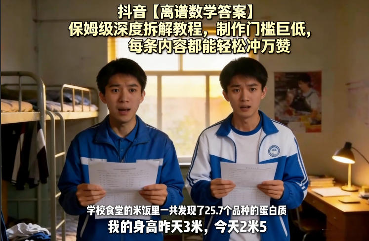抖音【离谱数学答案】保姆级深度拆解教程，制作门槛巨低，每条内容都能轻松冲万赞，附详细步骤-佳佳云创网