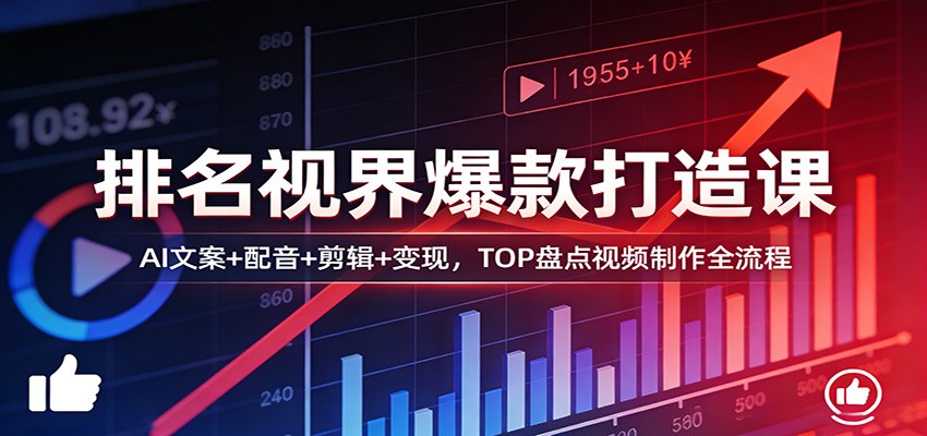 排名视界爆款打造课：AI文案+配音+剪辑+变现，TOP盘点视频制作全流程-佳佳云创网