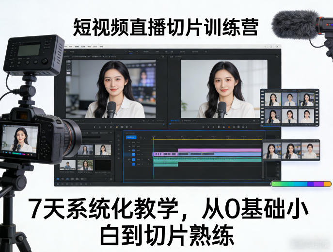 短视频直播切片训练营，7天系统化教学，从0基础小白到切片熟练-佳佳云创网