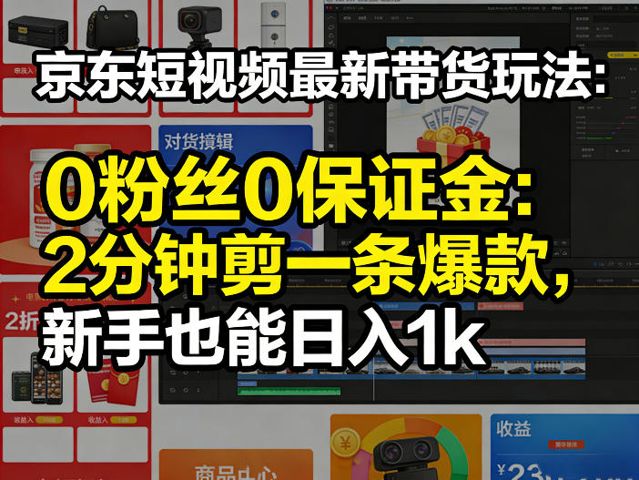 京东短视频最新带货玩法，0粉丝0保证金，2分钟剪一条爆款，新手也能日入1k+【揭秘】-佳佳云创网