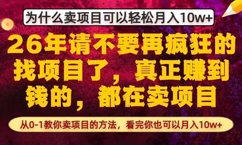 为什么真正賺到钱的都在卖项目，从0-1教你卖项目的方法，看完你也可以月入10w+【揭秘】-佳佳云创网