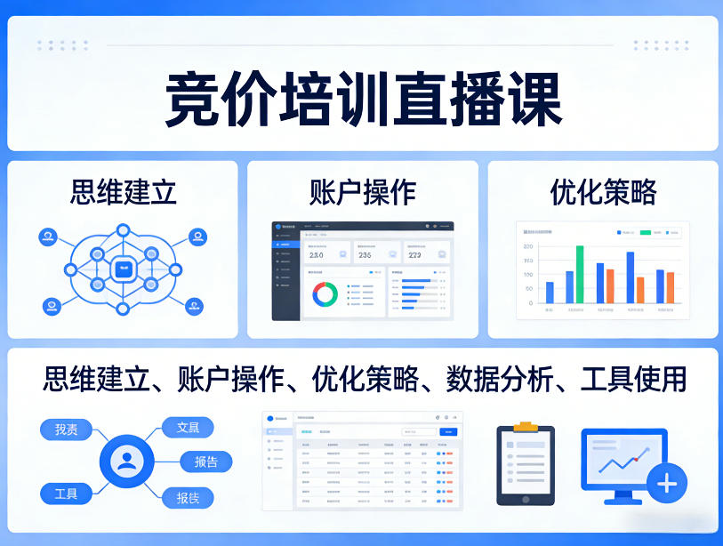 竞价培训直播课，覆盖思维建立、账户操作、优化策略、数据分析、工具使用等，全方位提升效果-佳佳云创网