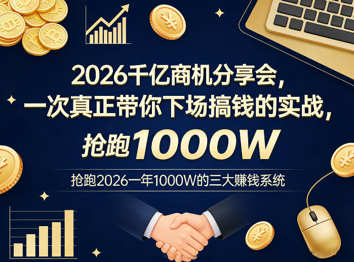 2026千亿商机分享会，一次真正带你下场搞钱的实战，抢跑2026一年1000W的三大賺钱系统-佳佳云创网