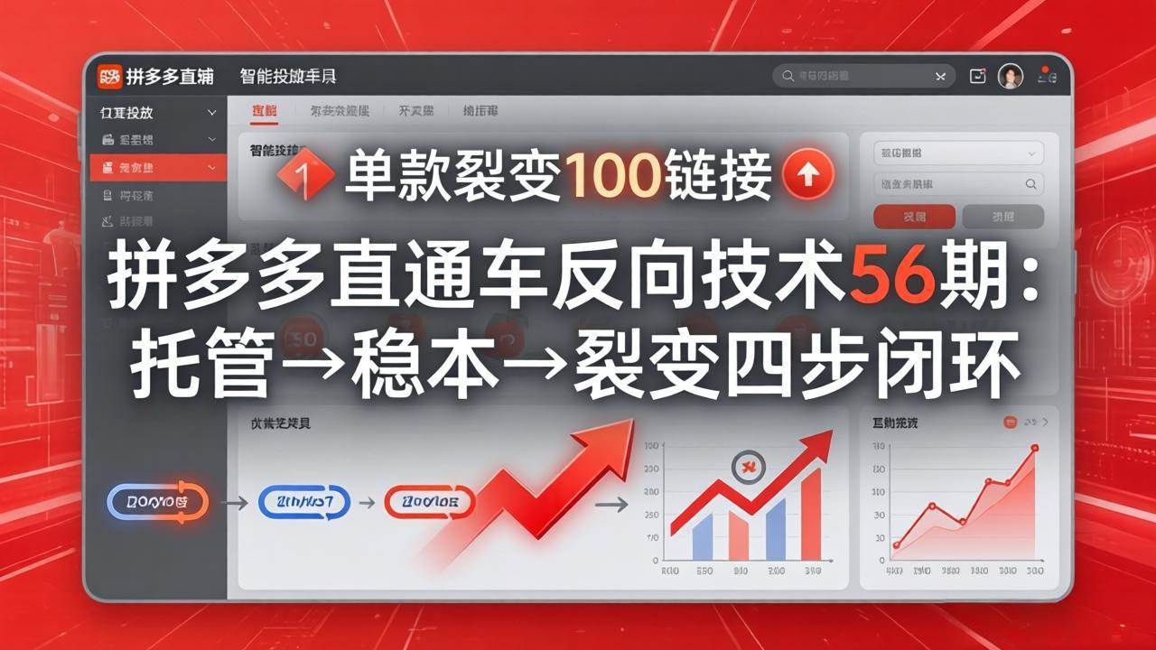 （17737期）拼多多直通车反向技术56期：托管→稳本→裂变四步闭环，单款裂变100链接抢占核心流量-佳佳云创网