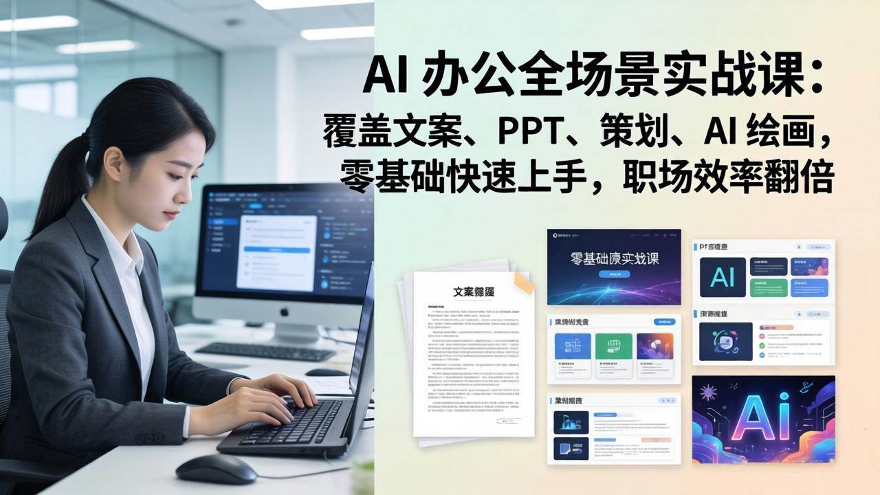 （17732期） AI 办公全场景实战课：覆盖文案、PPT、策划、AI 绘画，零基础快速上手，职场效率翻倍-佳佳云创网