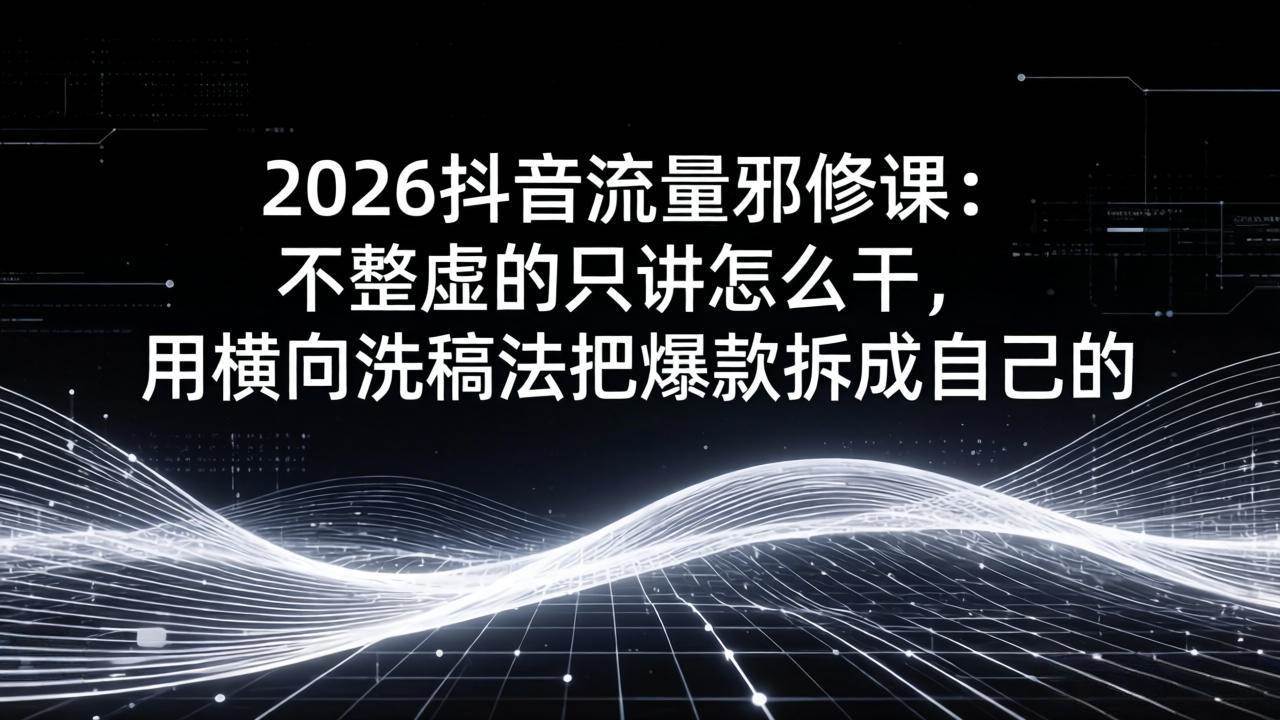 （17725期）2026抖音流量邪修课：不整虚的只讲怎么干，用横向洗稿法把爆款拆成自己的-佳佳云创网