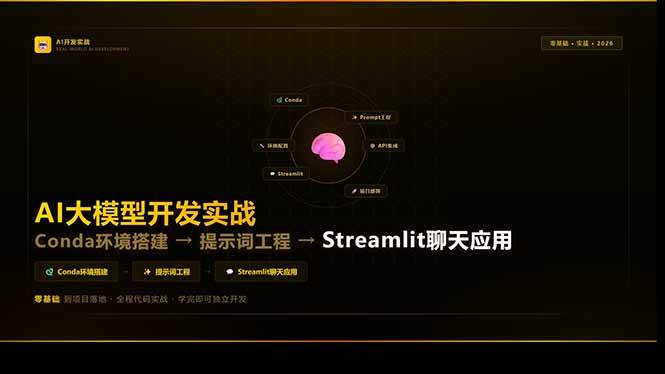 （17723期）AI大模型开发实战：Conda环境搭建→提示词工程→Streamlit聊天应用，零基础到项目落地-佳佳云创网