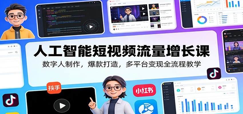 人工智能短视频流量增长课：数字人制作，爆款打造，多平台变现全流程教学-佳佳云创网