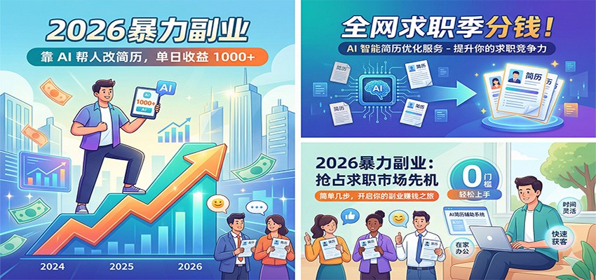 2026暴力副业：靠AI帮人改简历，单日收益1000+，全网求职季分钱-佳佳云创网