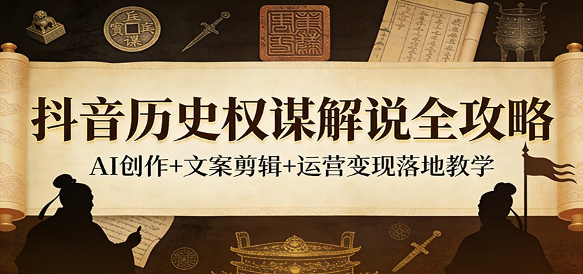 抖音历史权谋解说全攻略：AI创作+文案剪辑+运营变现落地教学-佳佳云创网