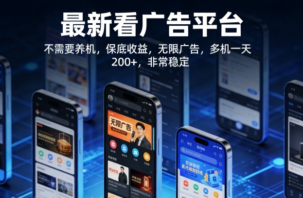 最新看广告平台，不需要养机，保底收益，无限广告，多机一天200+，非常稳定【揭秘】-佳佳云创网