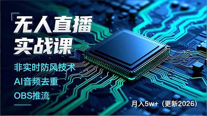 （17851期）无人直播实战课（更新3月），非实时防风技术、AI音频去重、OBS推流，建立技术壁垒，月入5w+-佳佳云创网