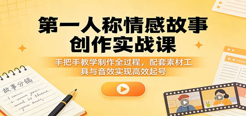 第一人称情感故事创作实战课：手把手教学制作全过程，配套素材工具与音效实现高效起号-佳佳云创网