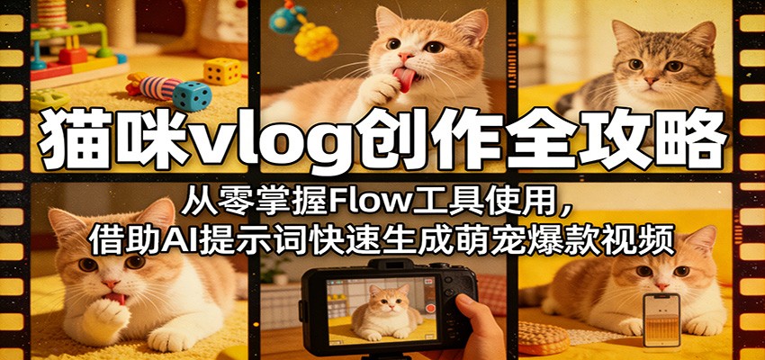 猫咪vlog创作全攻略：从零掌握Flow工具使用，借助AI提示词快速生成萌宠爆款视频-佳佳云创网