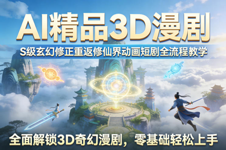 AI精品3D漫剧S级玄幻修正重返修仙界动画短剧全流程教学，全面解锁3D奇幻漫剧，零基础轻松上手-佳佳云创网