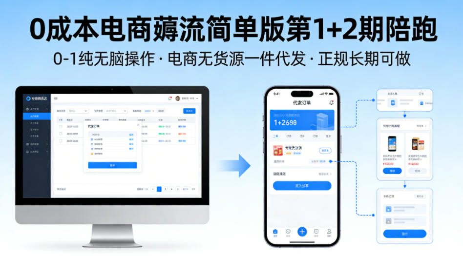 0成本电商薅流简单版第1+2期陪跑，0-1纯无脑操作，电商无货源一件代发，正规长期可做-佳佳云创网
