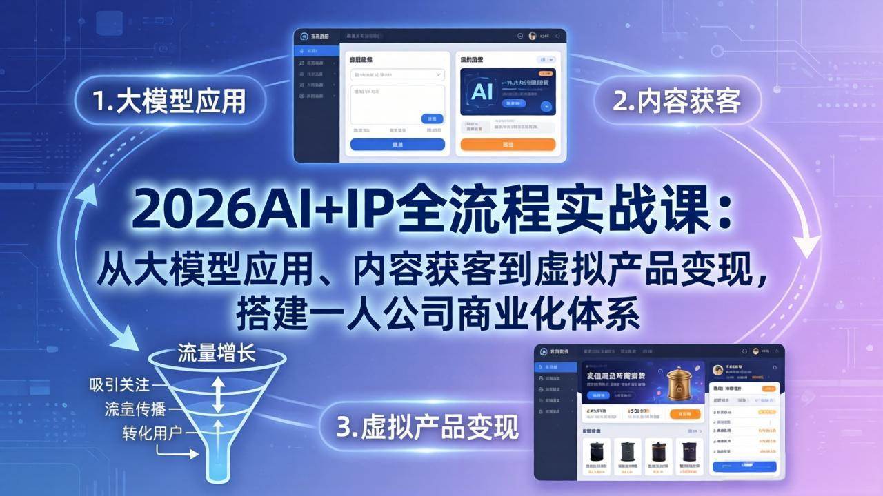 （17863期）2026AI+IP全流程实战课：从大模型应用、内容获客到虚拟产品变现，搭建一人公司商业化体系-佳佳云创网