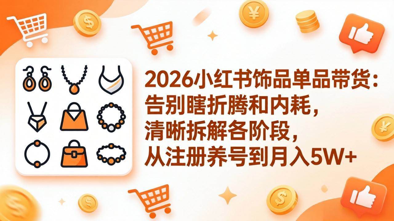 （17861期）2026小红书饰品单品带货：告别瞎折腾和内耗，清晰拆解各阶段，从注册养号到月入5W+-佳佳云创网