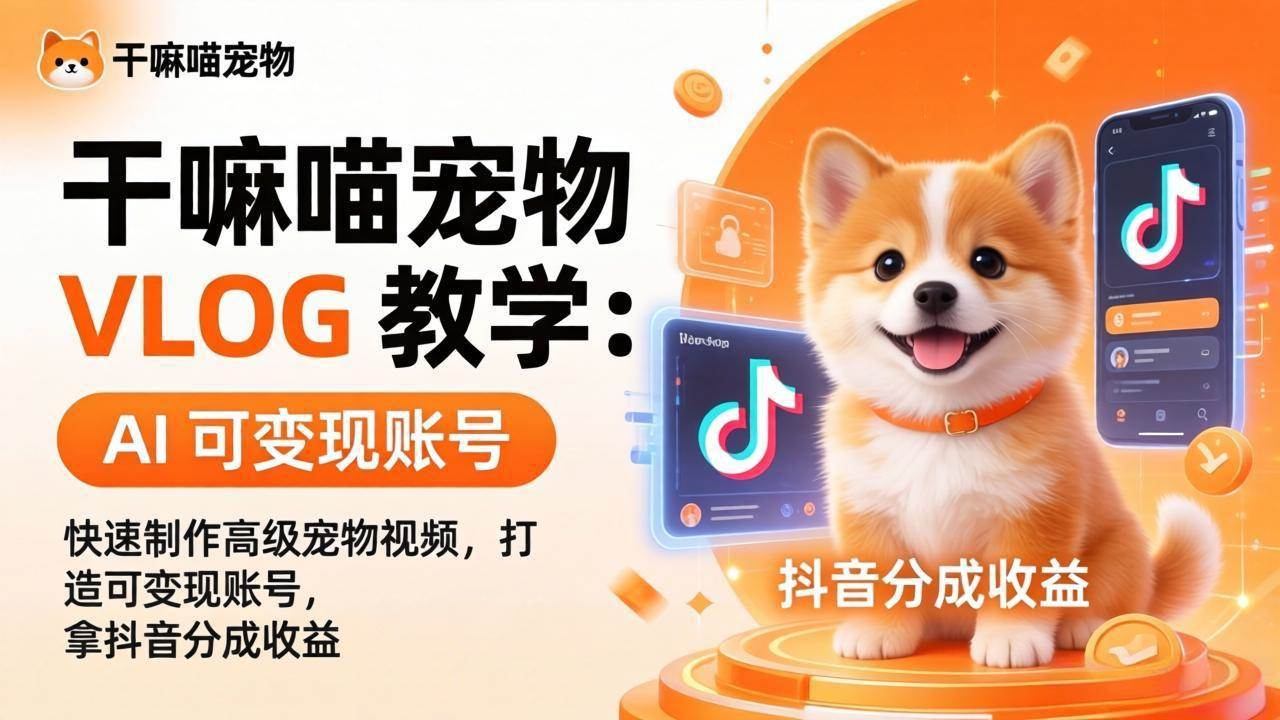 （17888期）干嘛喵宠物 VLOG 教学：AI 快速制作高级宠物视频，打造可变现账号，拿抖音分成收益-佳佳云创网