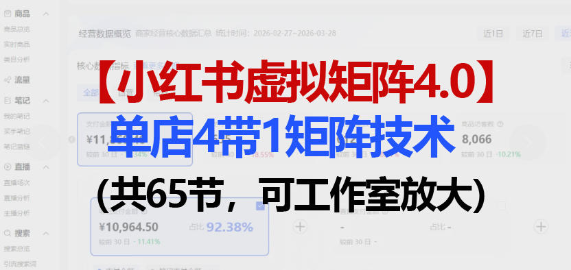 小红书虚拟矩阵4.0技术：单店4带1矩阵（共65节，可工作室放大）-佳佳云创网
