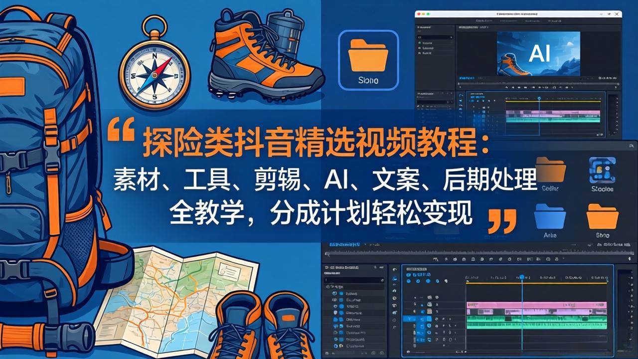 （17994期）探险类抖音精选视频教程：素材、工具、剪辑、AI、文案、后期处理全教学，分成计划轻松变现-佳佳云创网