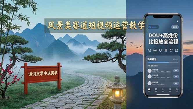 （17992期）风景类赛道短视频运营教学：诗词文学中式美学，新号养号对标账号定位，DOU+高性价比投放全流程-佳佳云创网