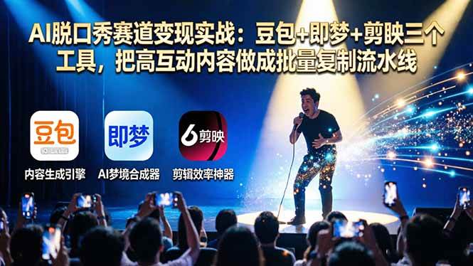 （17990期）AI脱口秀赛道变现实战：豆包+即梦+剪映三个工具，把高互动内容做成批量复制流水线-佳佳云创网
