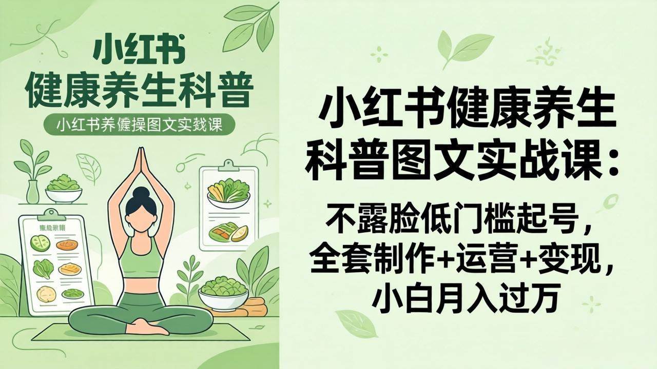 （18033期）2026小红书健康养生科普图文实战课：不露脸低门槛起号，全套制作+运营+变现，小白月入过万-佳佳云创网