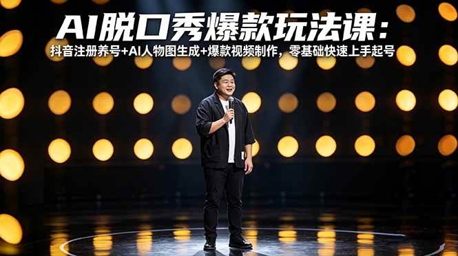 （18012期）AI脱口秀爆款玩法课：抖音注册养号+AI人物图生成+爆款视频制作，零基础快速上手起号-佳佳云创网