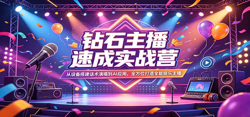 钻石主播速成实战营：从设备搭建话术演唱到AI应用，全方位打造全能娱乐主播-佳佳云创网