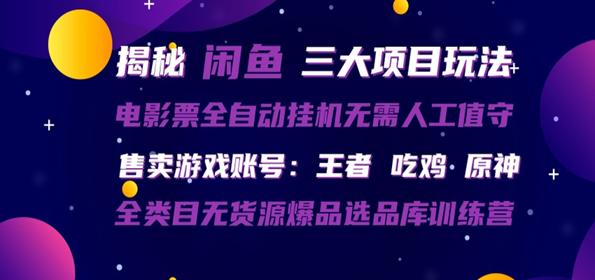 闲鱼三种玩法 全自动电影票  售卖游戏账号  爆品选品库训练营-佳佳云创网