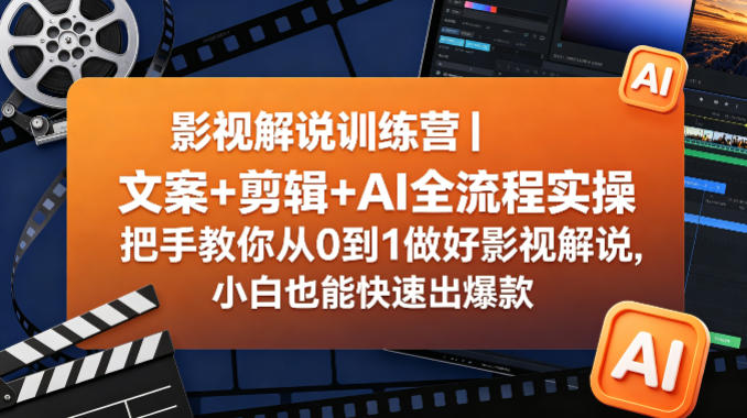 影视解说训练营｜文案+剪辑+AI全流程实操，把手教你从0到1做好影视解说，小白也能快速出爆款-佳佳云创网