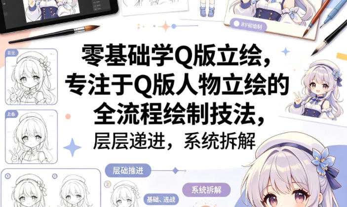 零基础学Q版立绘，专注于Q版人物立绘的全流程绘制技法，层层递进，系统拆解-佳佳云创网