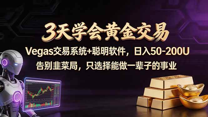 （18044期）3天学会黄金交易，Vegas交易技术+聪明软件，日赚50-100U-佳佳云创网