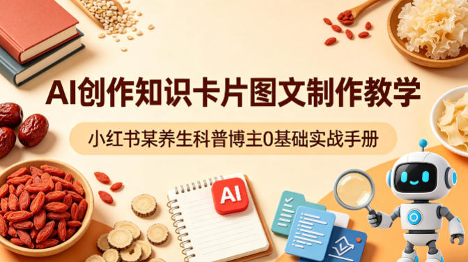 AI创作知识卡片图文制作教学，小红书某养生科普博主0基础实战手册-佳佳云创网