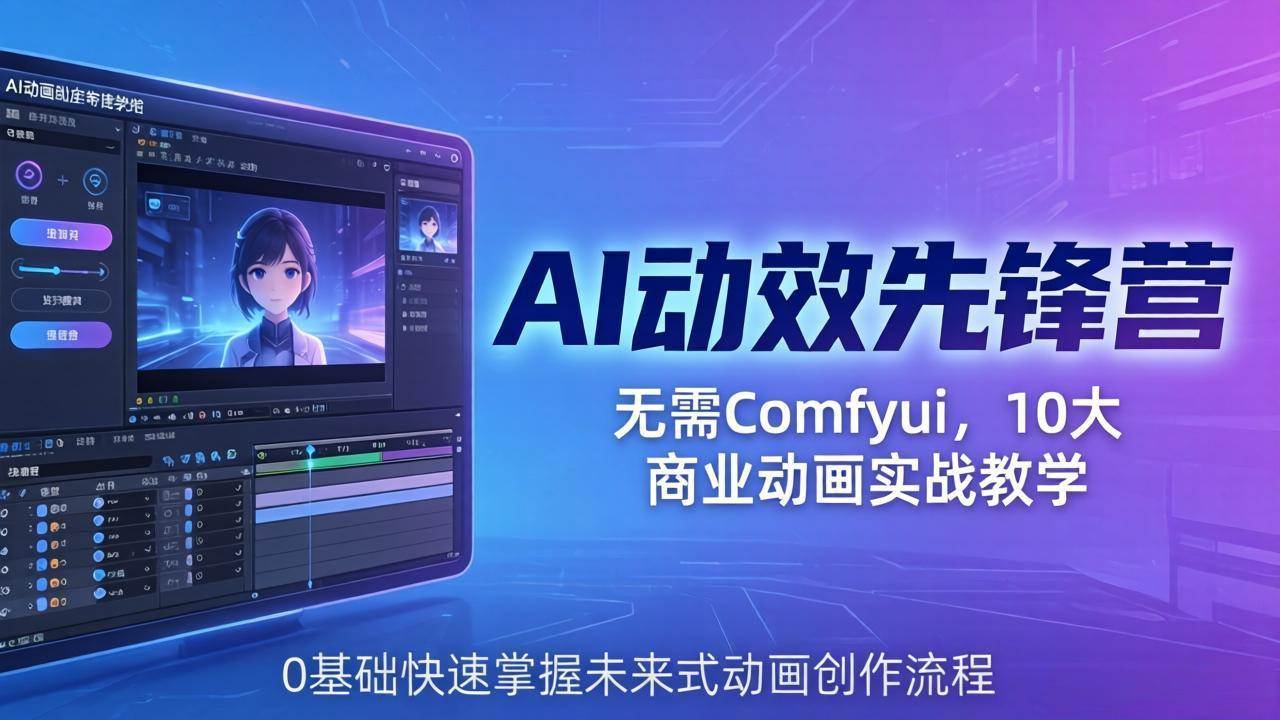 （18077期）AI 动效先锋营：无需Comfyui，10大商业动画实战教学，0基础快速掌握未来式动画创作流程-佳佳云创网
