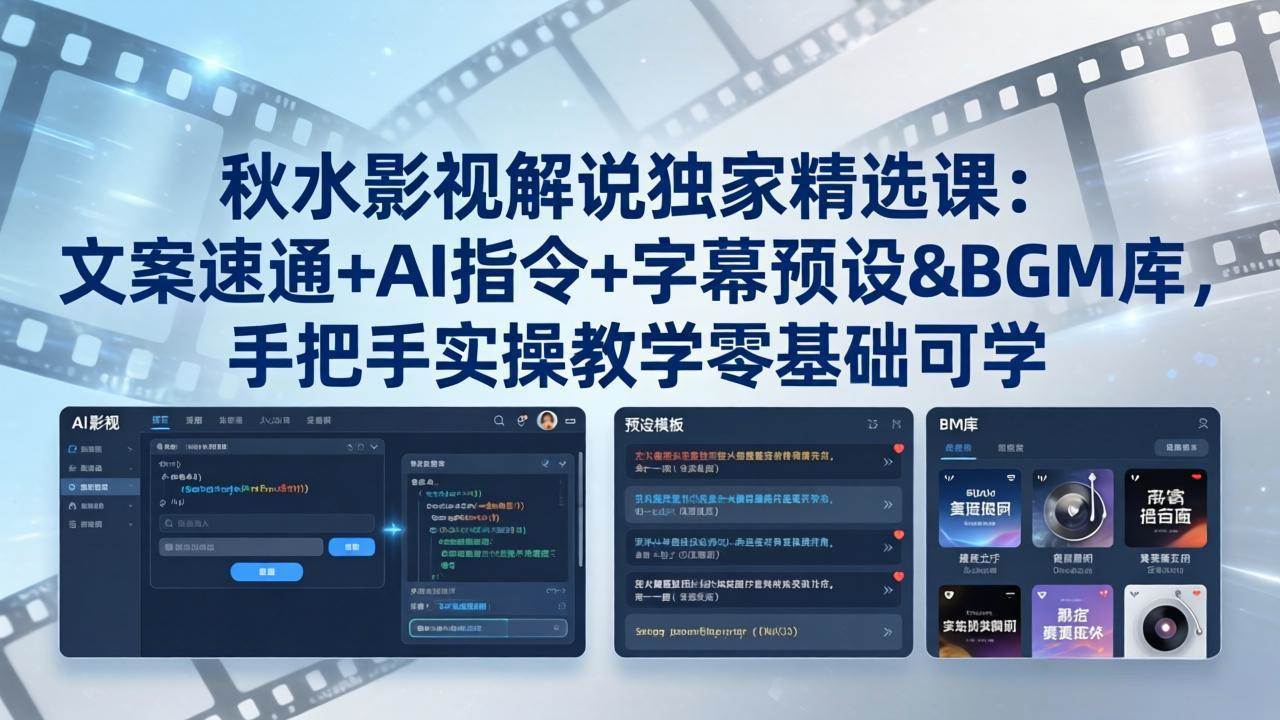 （18080期）秋水影视解说独家精选课：文案速通+AI指令+字幕预设+BGM库，手把手实操教学零基础可学-佳佳云创网