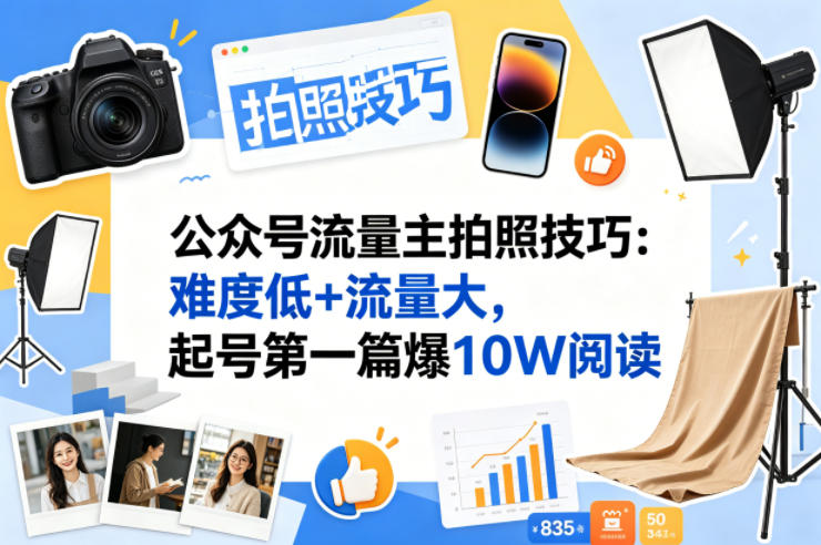 公众号流量主之拍照技巧赛道，难度低+流量大，起号第一篇就爆了10w阅读-佳佳云创网