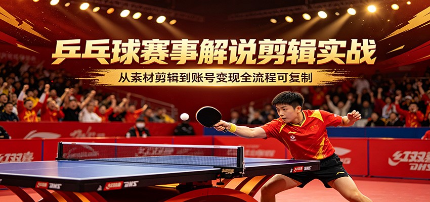 乒乓球赛事解说剪辑实战，从素材剪辑到账号变现全流程可复制-佳佳云创网