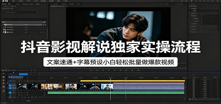 抖音影视解说独家实操流程，文案速通+字幕预设小白轻松批量做爆款视频-佳佳云创网