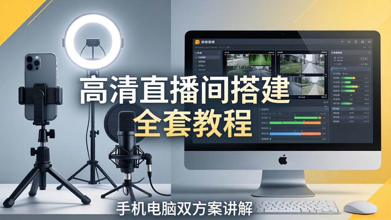 （18104期）高清直播间搭建全套教程，手机电脑双方案讲解，设备选型调试多机位实操教学-佳佳云创网