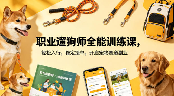 职业遛狗师全能训练课，轻松入行，稳定接单，开启宠物赛道副业-佳佳云创网