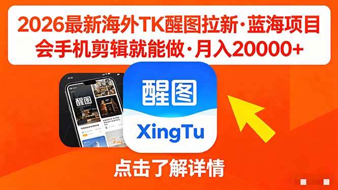 （18112期）26年最新海外Tk醒图拉新，蓝海项目，会手机剪辑就可以做，月入20000＋-佳佳云创网