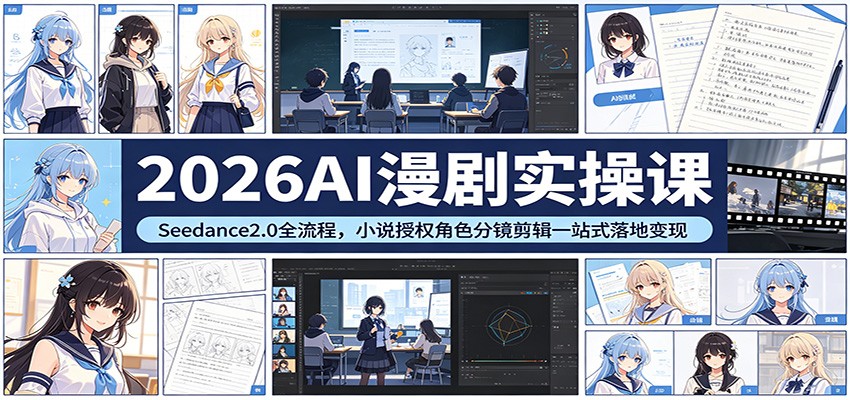 2026AI漫剧实操课：Seedance2.0全流程，小说授权角色分镜剪辑一站式落地变现-佳佳云创网