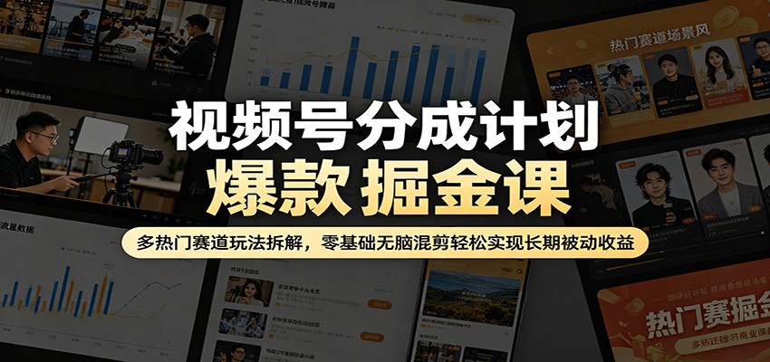 视频号分成计划爆款掘金课：多热门赛道玩法拆解，零基础无脑混剪轻松实现长期被动收益-佳佳云创网