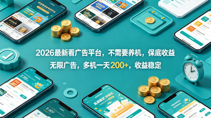 2026最新看广告平台，不需要养机，保底收益，无限广告，多机一天200+，收益稳定【揭秘】-佳佳云创网