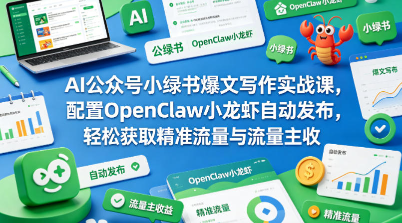 AI公众号小绿书爆文写作实战课，配置OpenClaw小龙虾自动发布，轻松获取精准流量与流量主收益-佳佳云创网